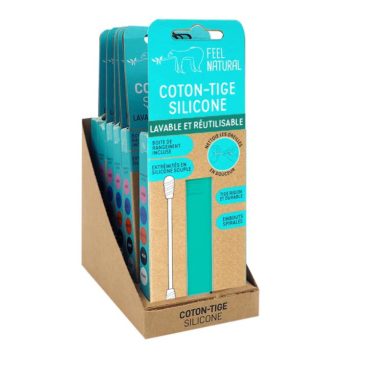 FRENCH TENDANCE - Vente Cotons-tiges/bâtonnets ouatés - Coton-tige silicone lavable et réutilisable + boite  VERT1