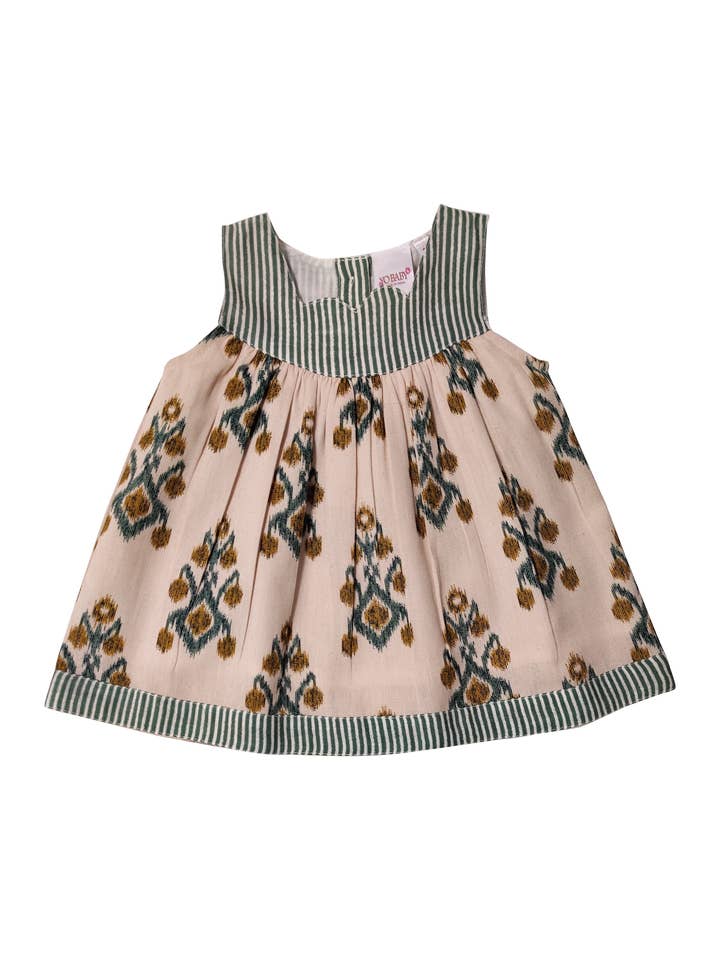 Ecru tryckt och grön rand klänning för wholesale av Yo Baby