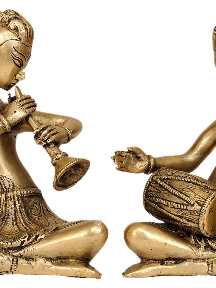 7" Set of Musician In Brass | Handmade | Made In India for wholesale by Exotic India Art