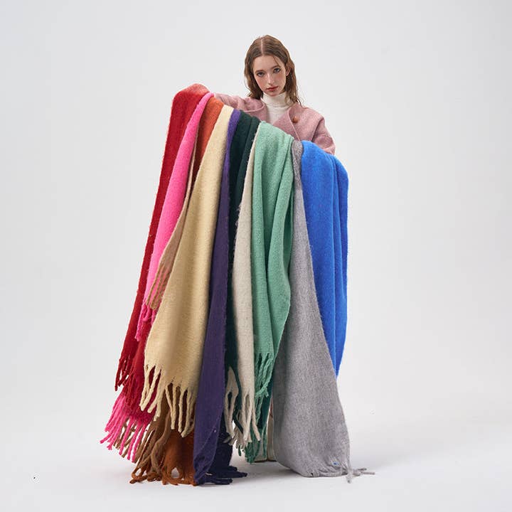 SALINA TRADING INC - Wholesale Scarf – Women's - Color Block Soft Touch Plush Scarf Thick Long Polyester Shawl12