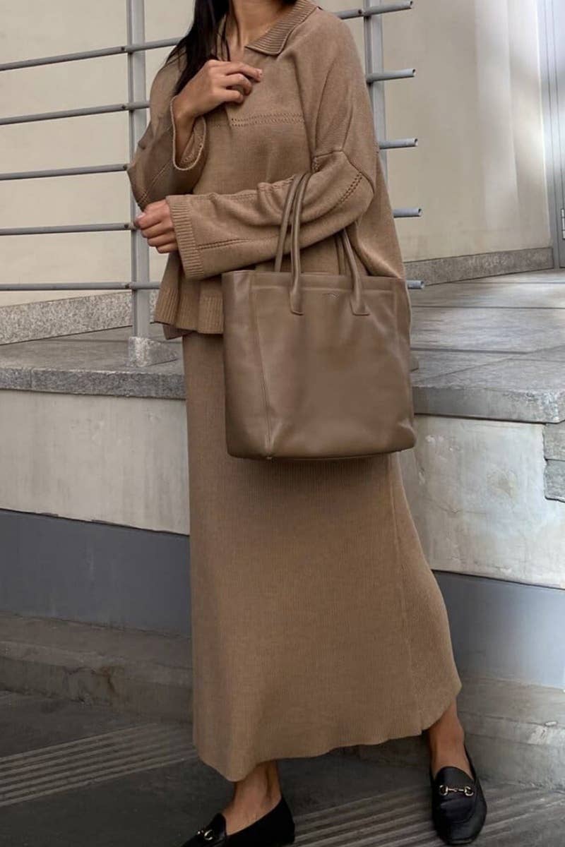 NINEXIS - Vente Ensemble haut et jupe - Femme - CWSS0750_ENSEMBLE DE JUPE-PULL À MANCHES LONGUES ET COL EN V TRICOTÉ8