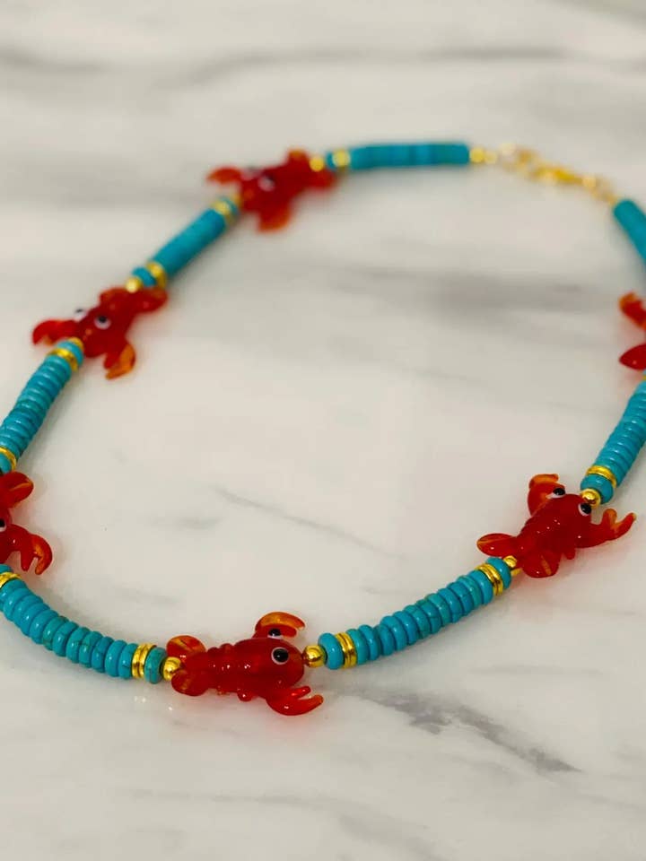 Turkooizen halsketting met kreeftkralen voor wholesale door DinnerPartyDarling