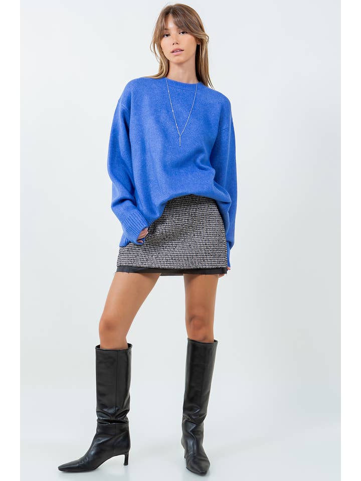 OPEN BACK WITH ADJUSTERS FUZZY KNITTED SWEATER - BLUE for wholesale on Faire1