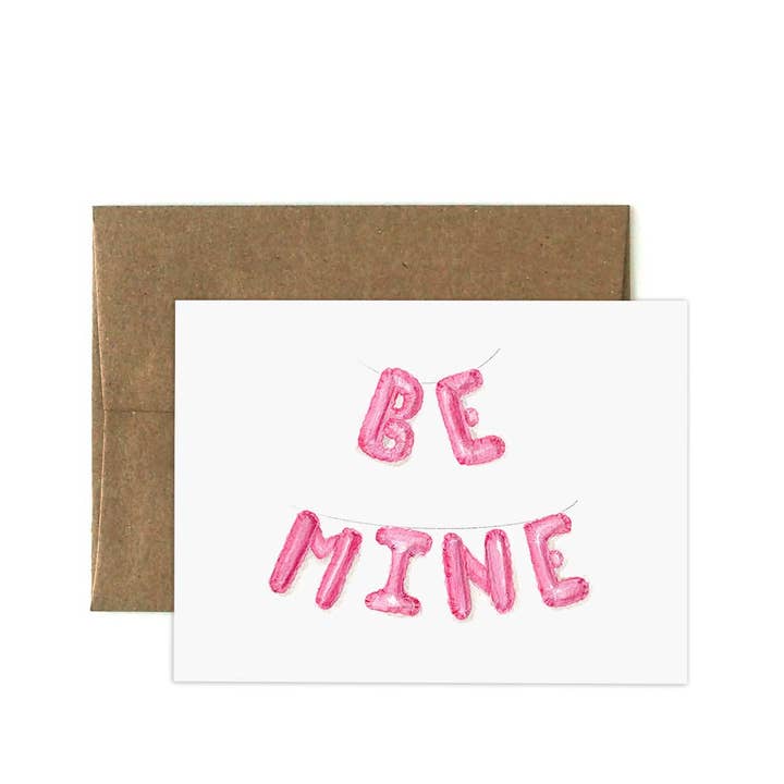 Be Mine Foil Balloons Greeting Card for wholesale by Hello Neighbor Art