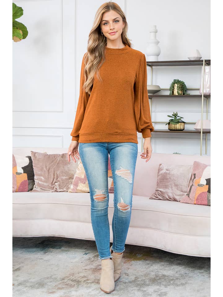 You & Me - Vente Haut en maille – femme - VENTE ! ! ! PPT21143 - HAUT À MANCHES BOUFFANTES À COL ROND - ANTHRACITE48