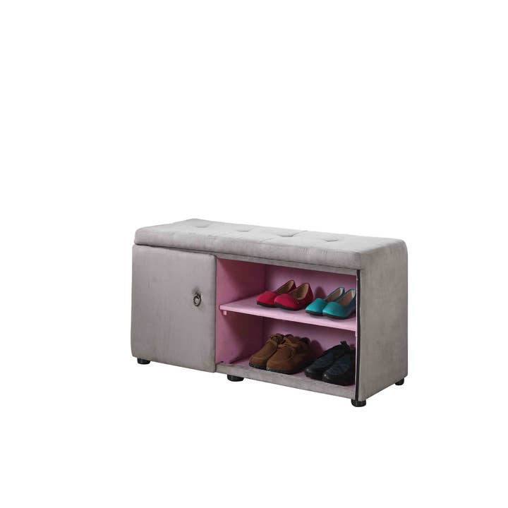 HomeRoots - Wholesale Shoe Rack - Light Gray and Pink Tufted Shoe Storage Bench