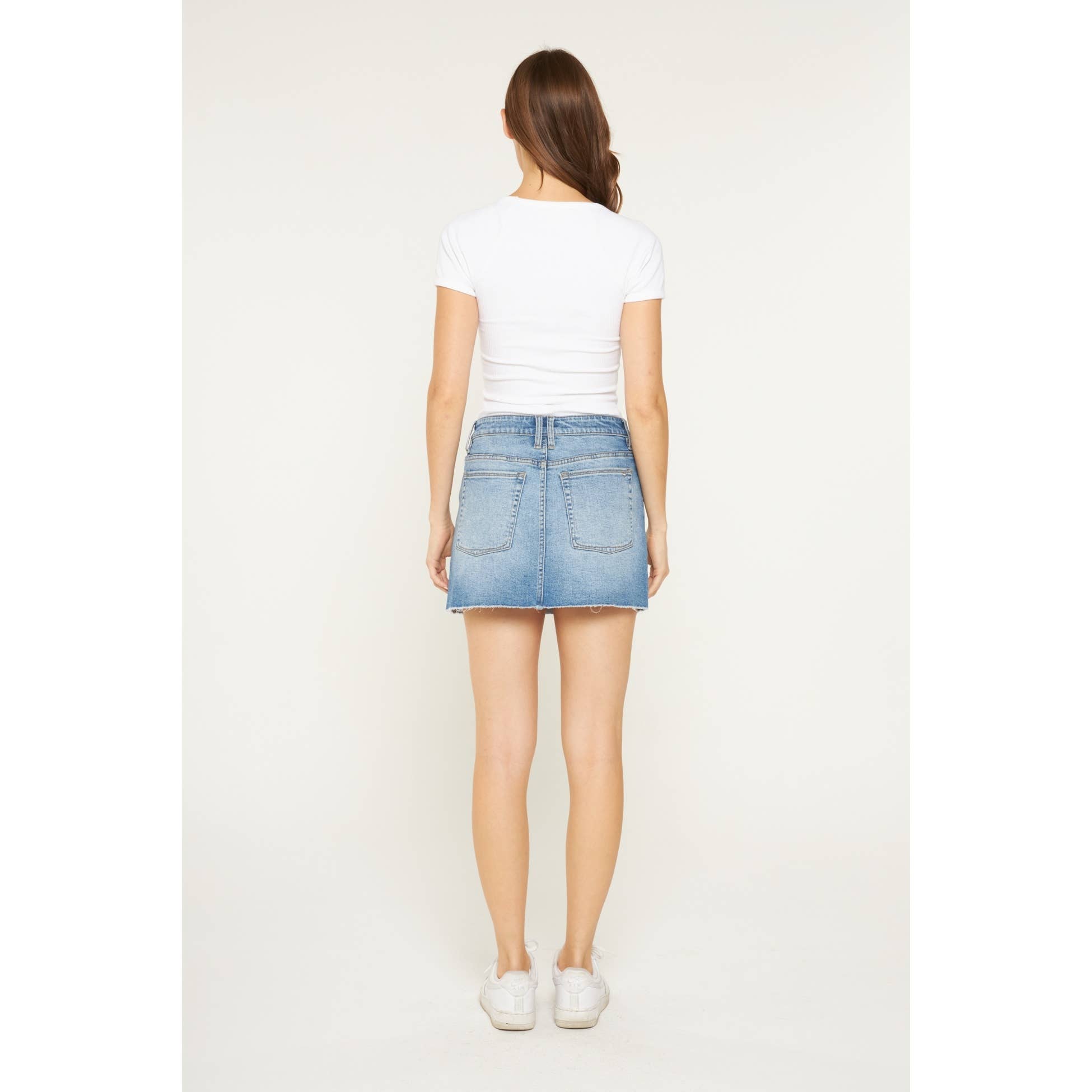 LIGHT SMOG INDIGO HIGH RISE RAW HEM MINI SKIRT for wholesale on Faire5