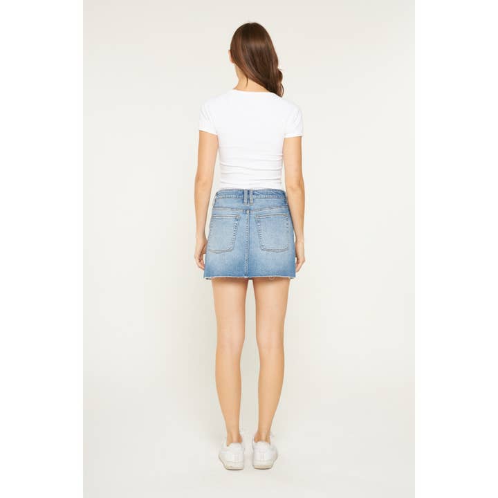 LIGHT SMOG INDIGO HIGH RISE RAW HEM MINI SKIRT for wholesale on Faire5