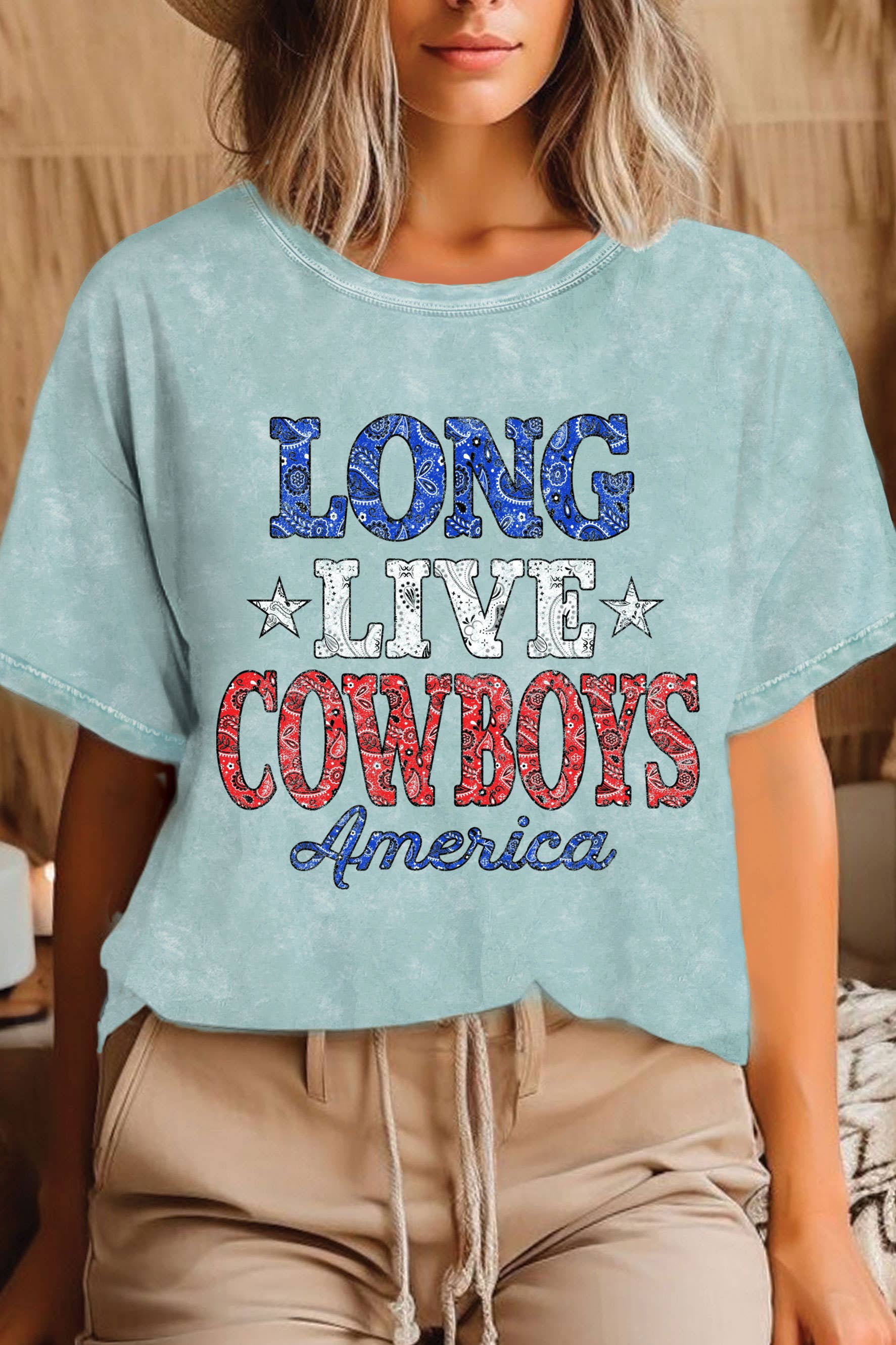Rustee Clothing – wholesale Screen printed t-shirt – Women′s – LONG LIVE COWBOY BANDANA MINERAL GRAPHIC TSHIRTS6