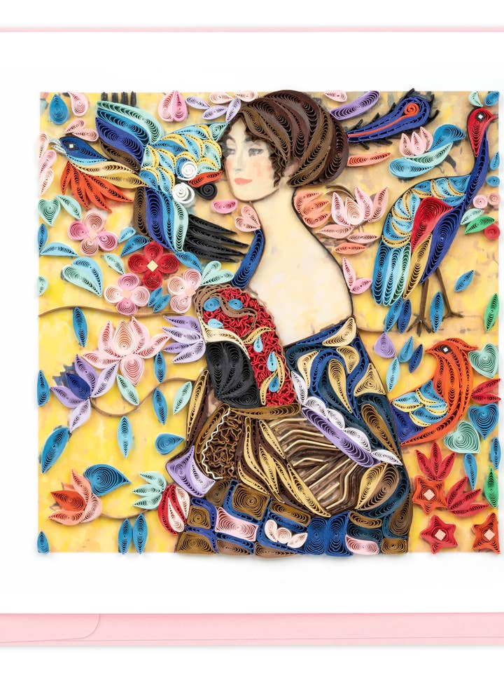 Artist Series - Quilled Lady with Fan, Klimt Greeting Card for wholesale by Quilling Card