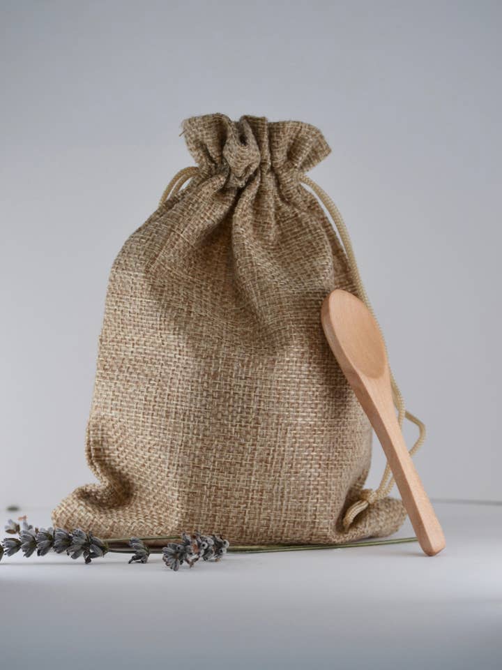 Eco-Friendly Burlap Drawstring Gift Bag for wholesale by Sugar Plum Scrubs