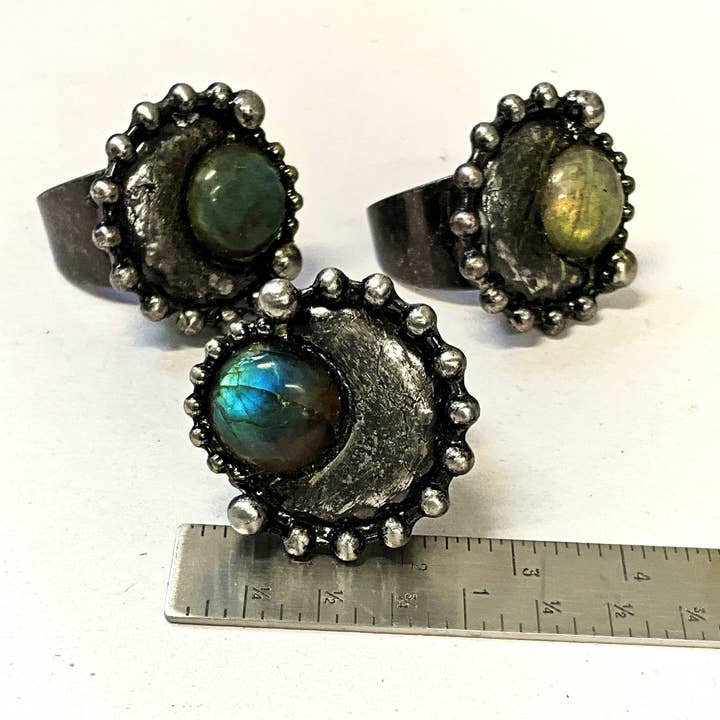 Peace Love Bling - Wholesale Cocktail/Statement Ring - Luna pyrite and labradorite ring1