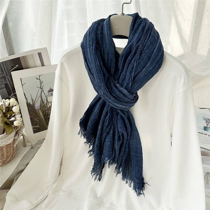 MoodGold - Wholesale Scarf - Women's - Natural Wrinkle Cotton Blend Solid Color Scarf3