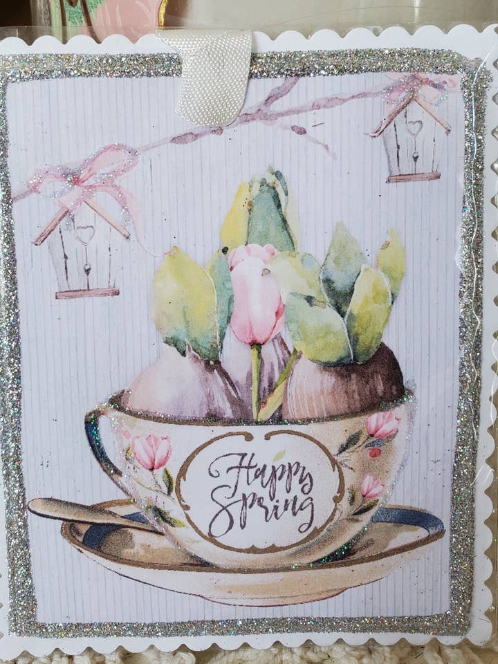 Gift Tag Happy Spring Tulips n Birdhouses for wholesale by Little Heart Designs