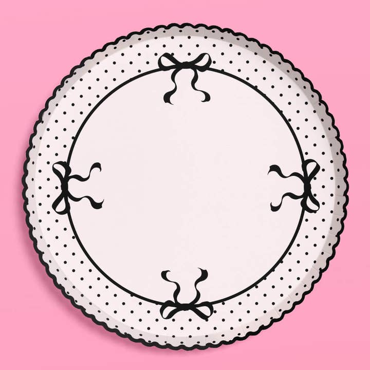 xo, Fetti - Vente Assiette jetable - Assiettes en papier nœud noir | 25 unités, douche nuptiale, fête de célibataire4