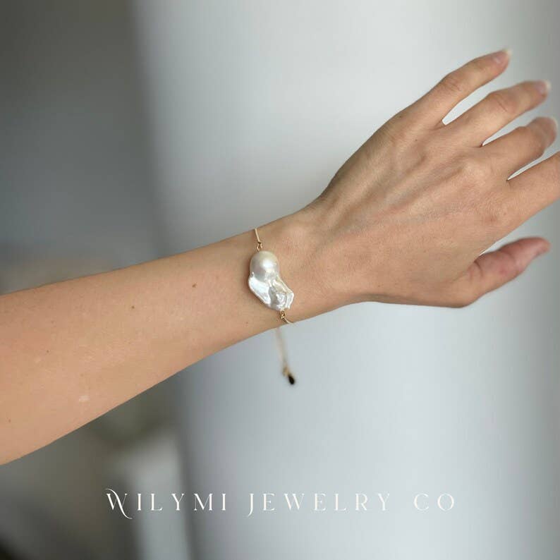 WILYMI Jewelry Co – Großhandel Perlenarmband – Weißes Barockperlen-Schiebe-Armband | GF6