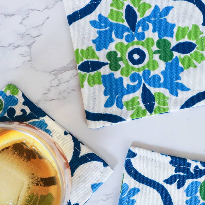 Santorini Fabric Cocktail Coasters for wholesale by Fresko Decor