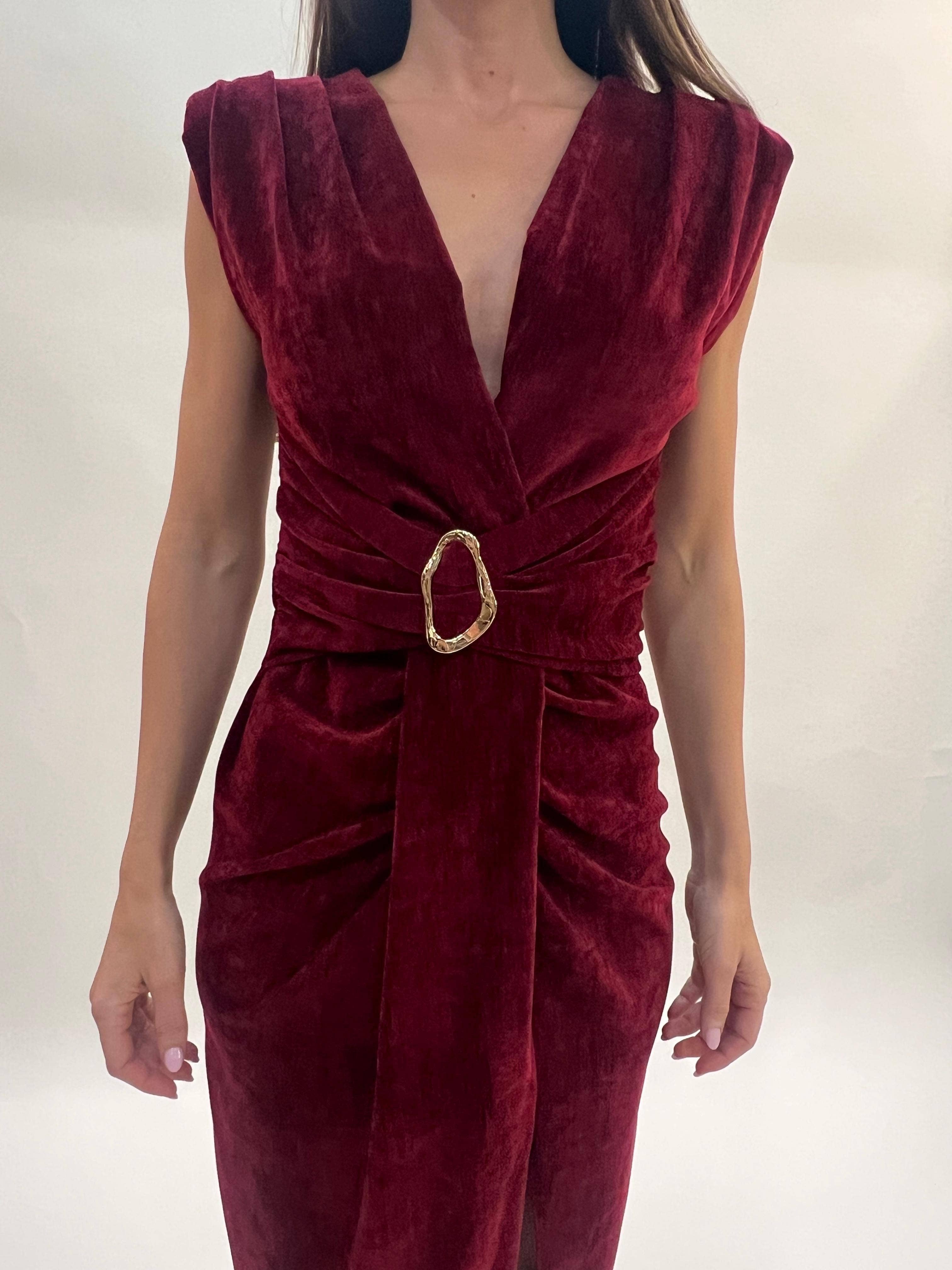 Julie d orleac - Wholesale Dress - Women's - Long Burgundy Velvet Dress4