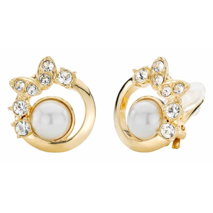 Traveller Ohrclip - vergoldet - 8mm Perlen weiß für den Großhandel von Hollander Jewels B.V.