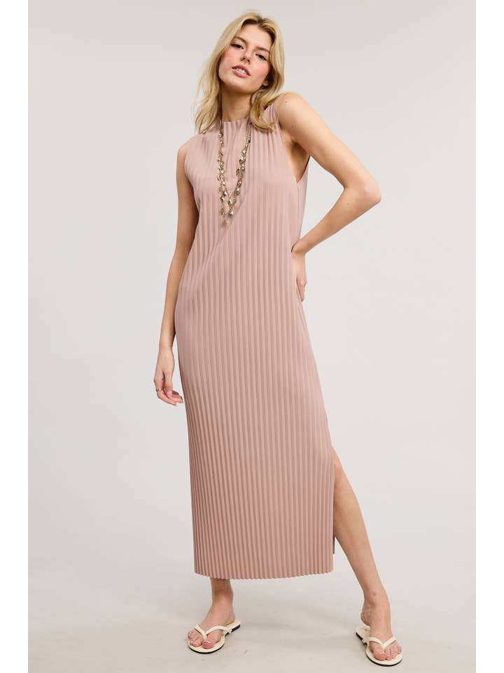 Mimosa - Wholesale Dress - Women's - Sleeveless Pleated Midi Dress with Side Slit10