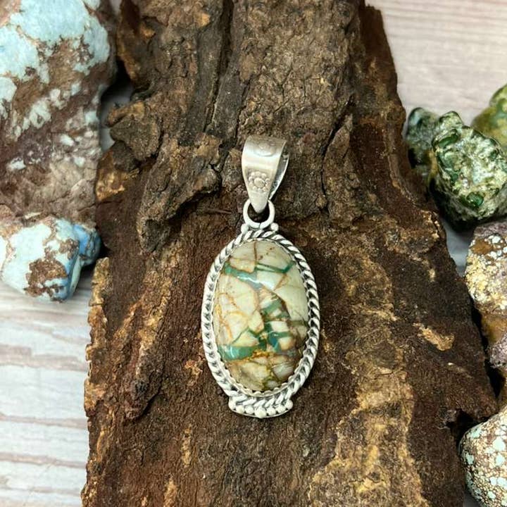 Handmade Sterling Silver Royston Ribbon Turquoise Pendant with Signed Nizhoni and other Purchase Wholesale turquoise ribbon. Free Returns & Net 60 Terms on Faire trending on Faire.