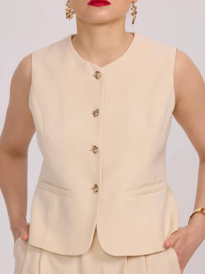 Frime - Wholesale Suit Vest - Women's - Sleeveless vest with golden buttons - 311520
