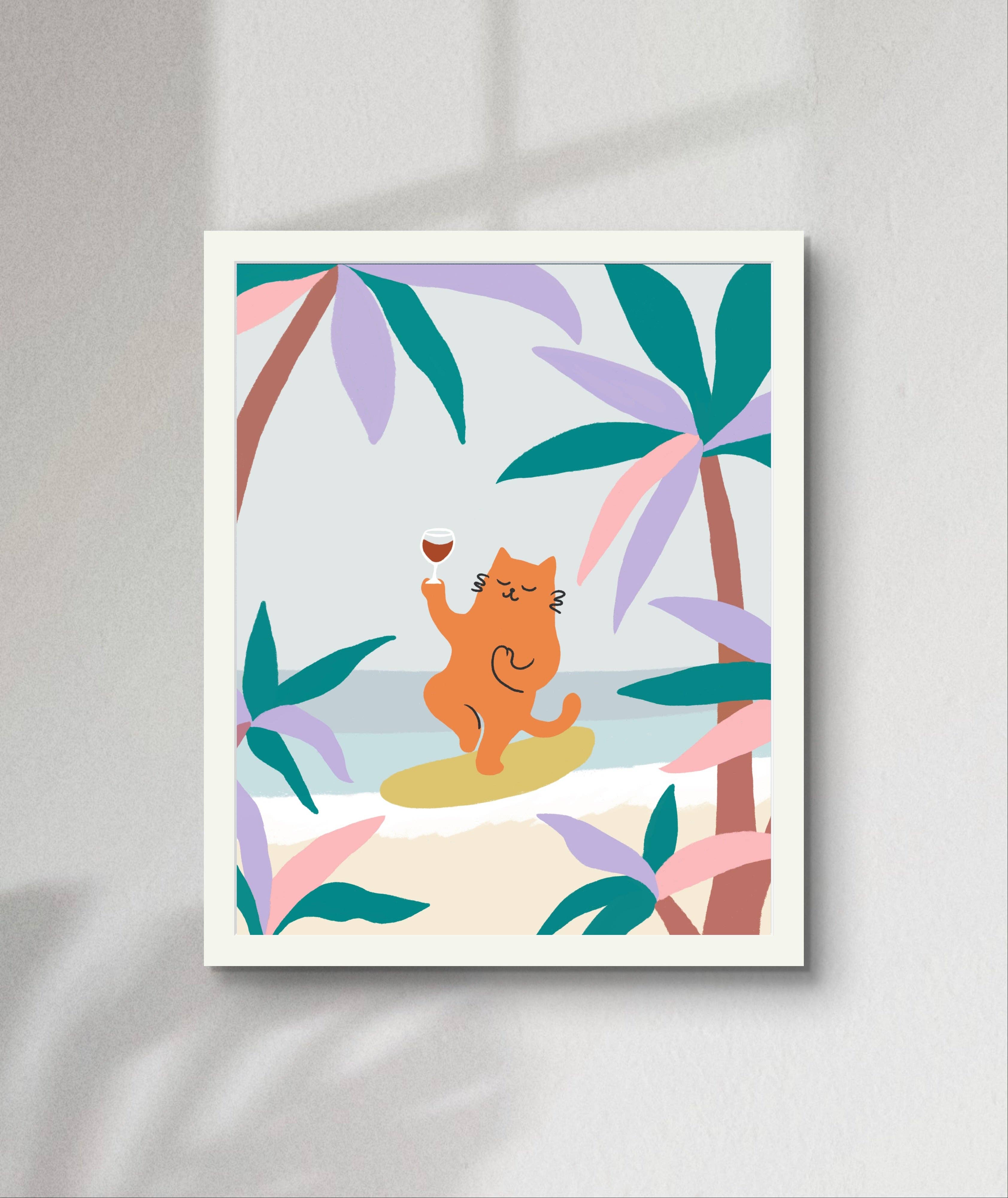Angela Wan Art - Wholesale Art Print - "Yoga Cat" Matted Print