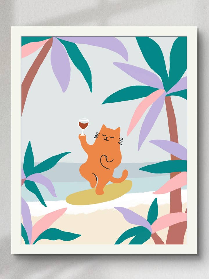 "Yoga Cat" Matted Print for wholesale by Angela Wan Art