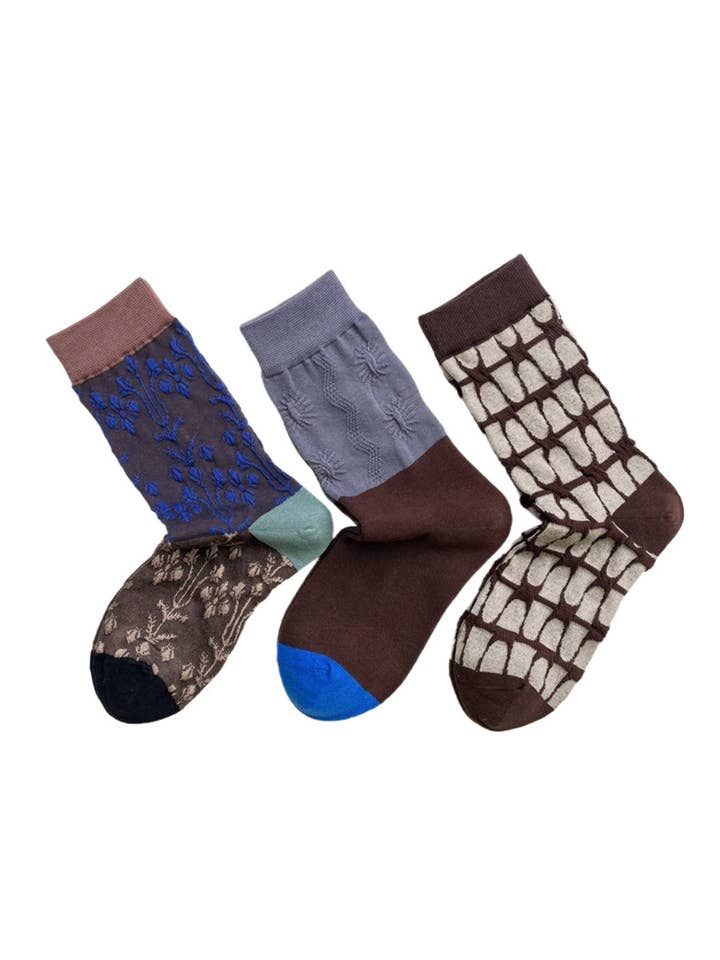 Rufia – Embossed Floral Geometric Mid-Calf Socks for wholesale by Funkyrel® Atzbranding Limited