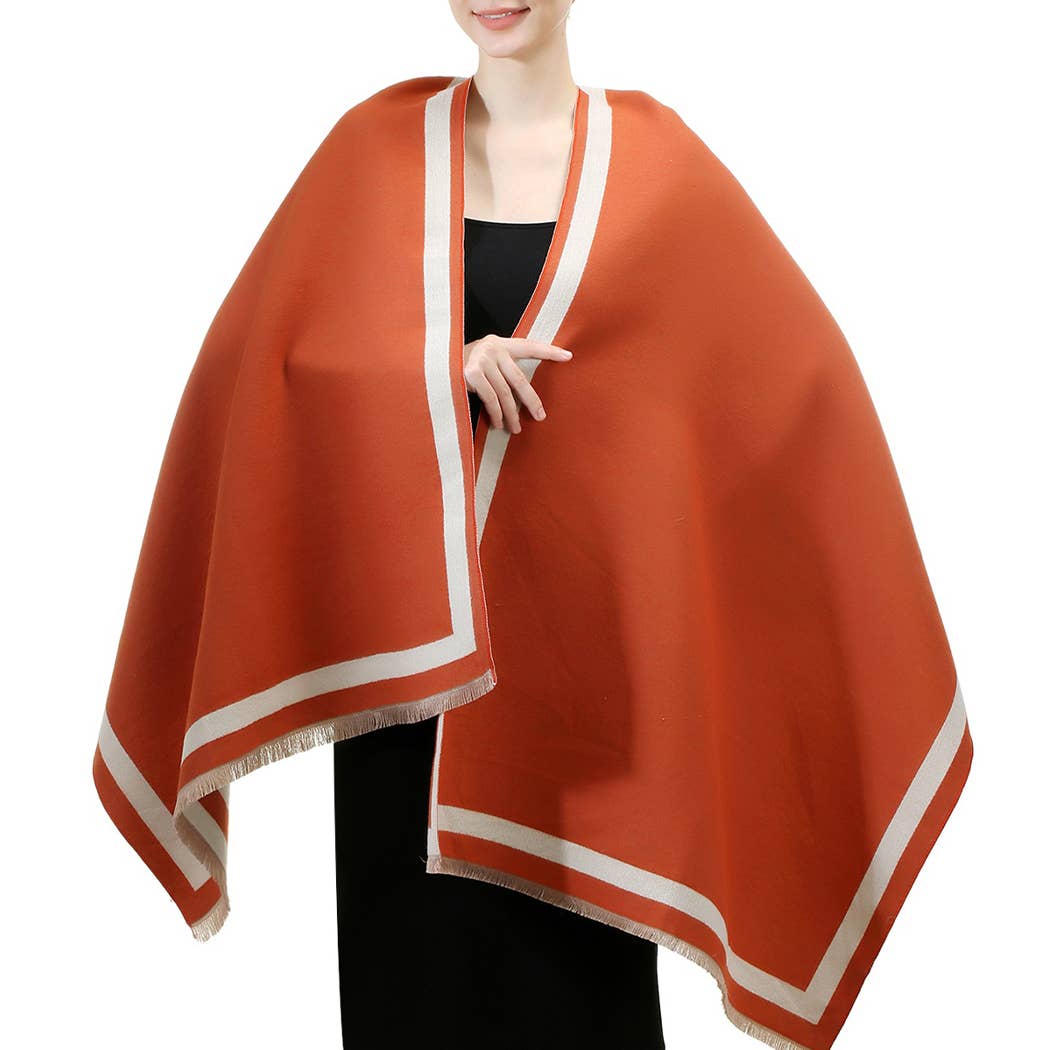 Fashion City - Wholesale Wrap - Women's - Reversible Oversized Border Cashmere Feel Shawl14