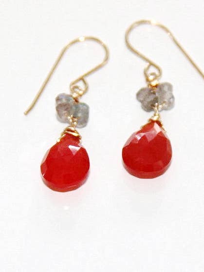 Carnelian Drop w/ Labradorite Rondelles Flower Cluster Gold for wholesale by Judy Brandon Jewelry