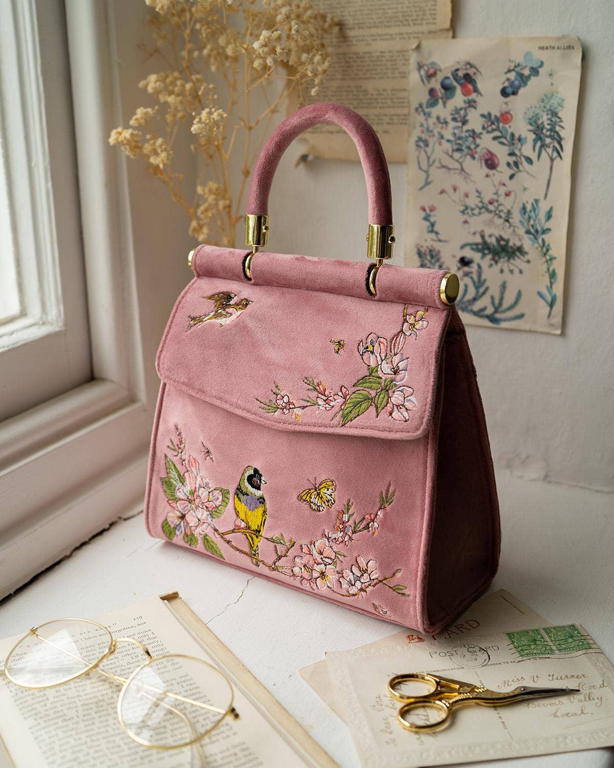 Fable England - Wholesale Tote Bag - Women's - Morning Song Bird Embroidered Mini Pink Tote - UK, US & EU2