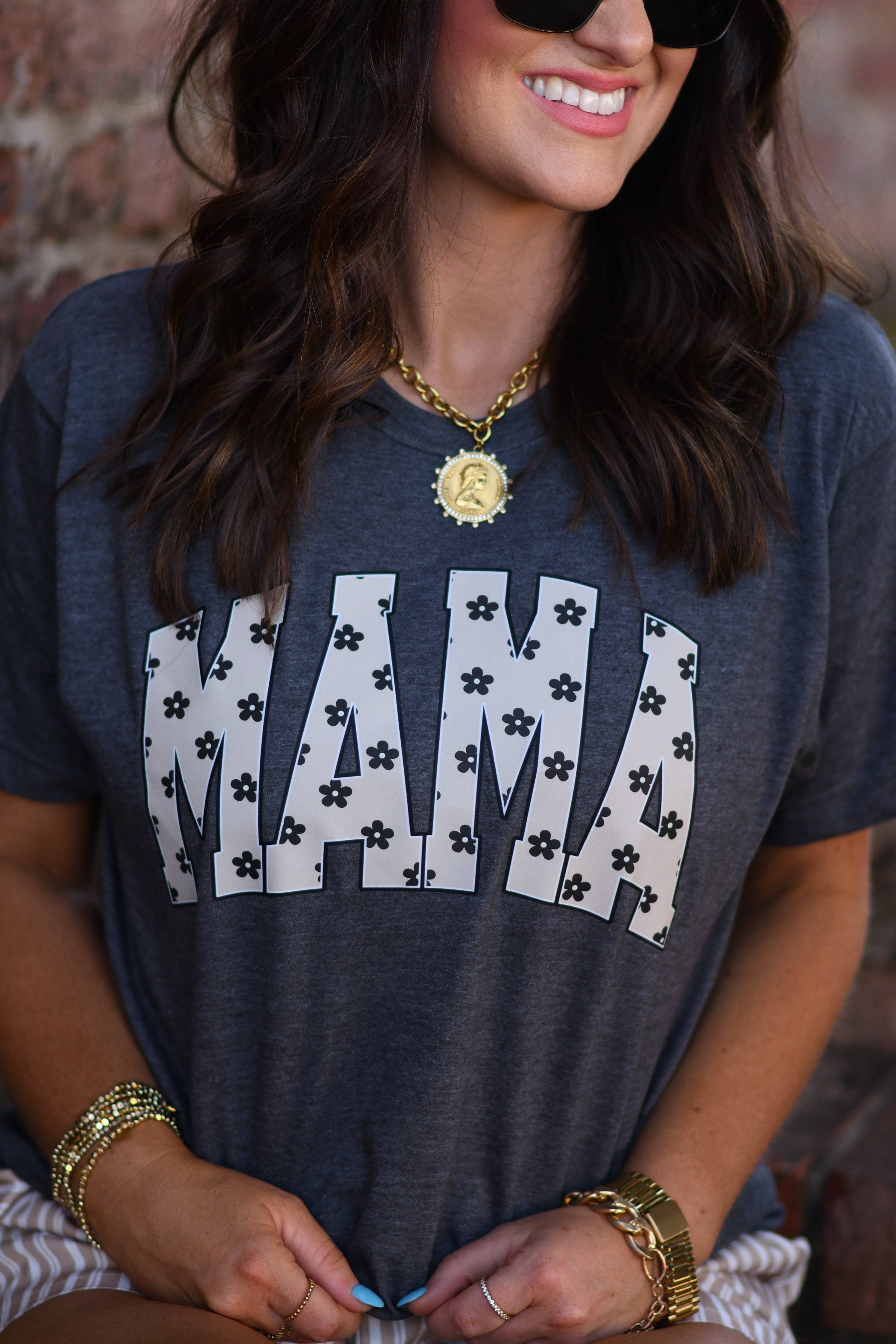 Heather Charcoal Mama Flowers Tee for wholesale on Faire3