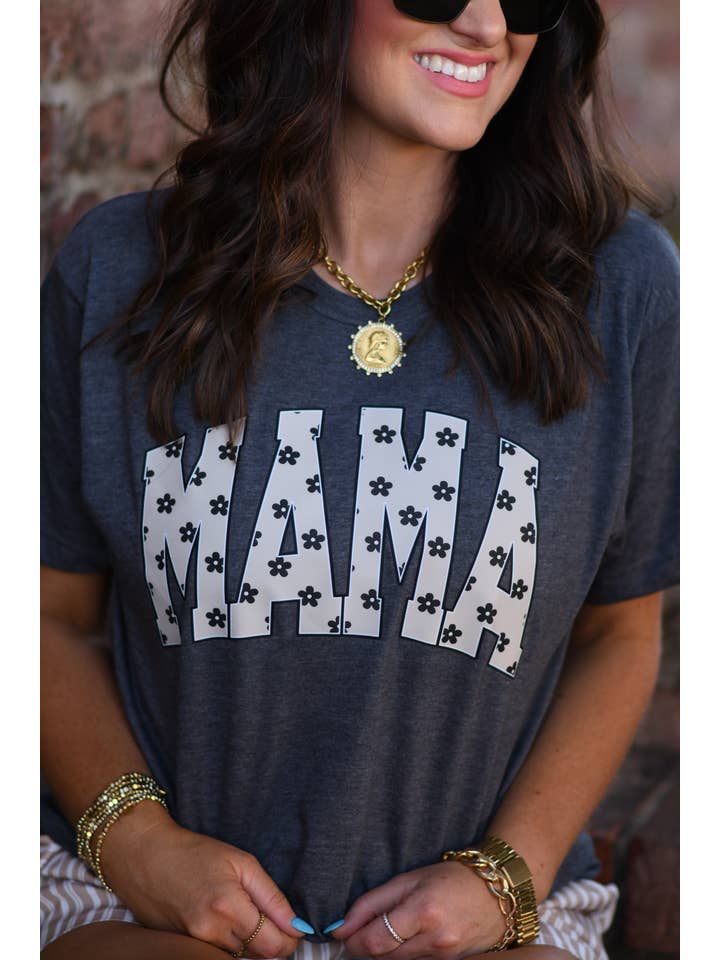 Heather Charcoal Mama Flowers Tee for wholesale on Faire3