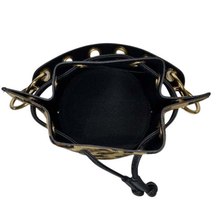 MODARNO - Vendita all'ingrosso Tracolla - Donna - Modarno Borsetta a secchiello con dettagli circolari Cavallino 17x16x20cm