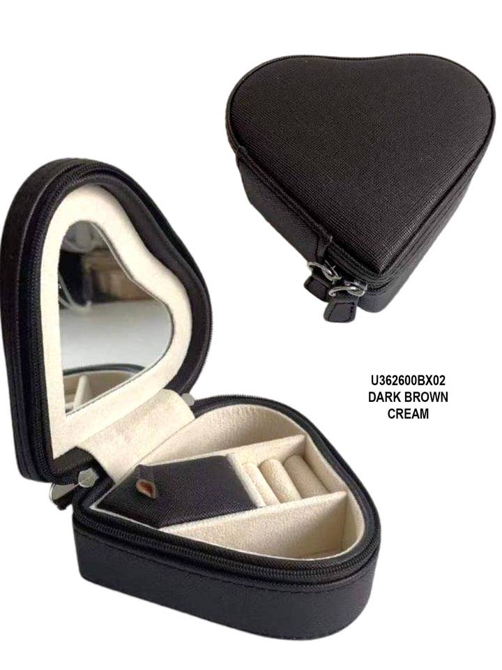 Small Heart Zip Travel Jewelry Box for wholesale by Carole Inc.