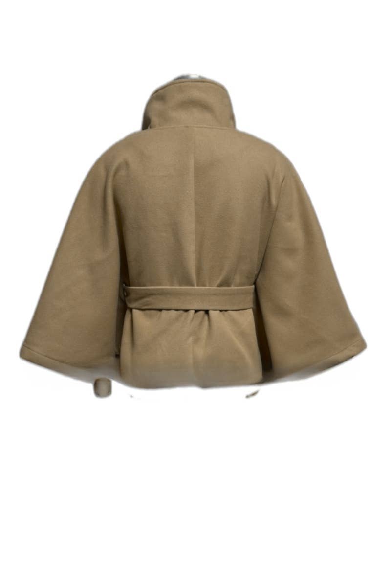 Rosa Clothing - Wholesale Jacket - Women's - Elegance Funnel neck Belt cape jacket12