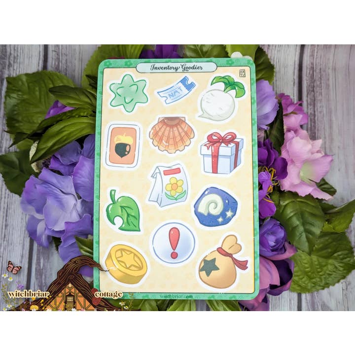Feuille d'autocollants d'inventaire ACNH : Cloches, Fossiles, Vinyle NMT 10x15 cm pour la vente par Witchbriar Cottage