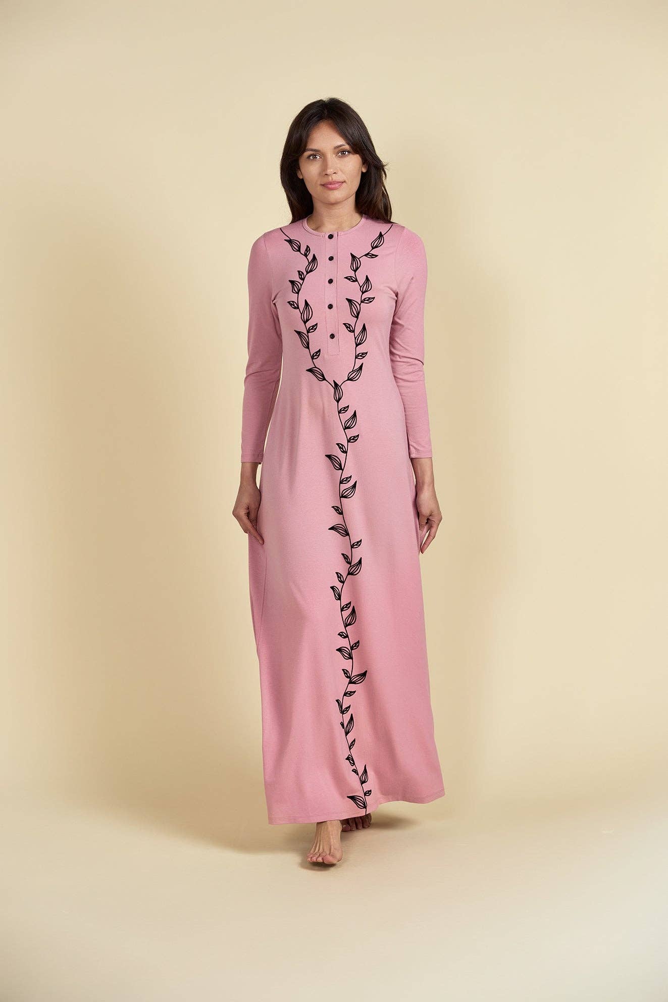 Ellwi Design - Wholesale Nightgown - Women's - Button Down Leaf Print Nightgown1