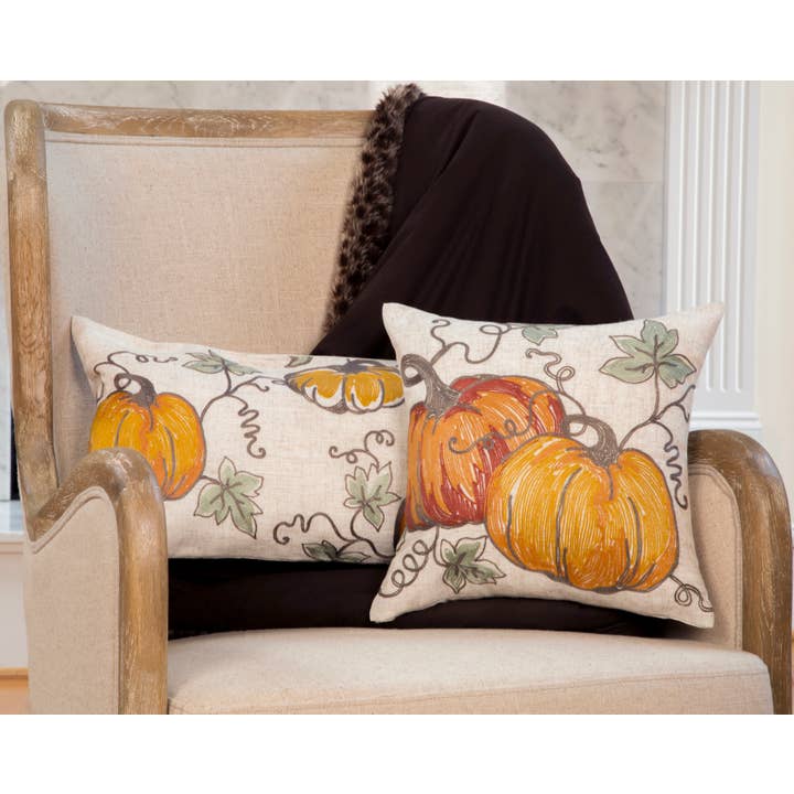 Xia Home Fashions & Manor Luxe - Wholesale Throw/decorative pillow - Rustic Pumpkin Crewel Embroidered Fall Pillow, 14 by 14-Inch3