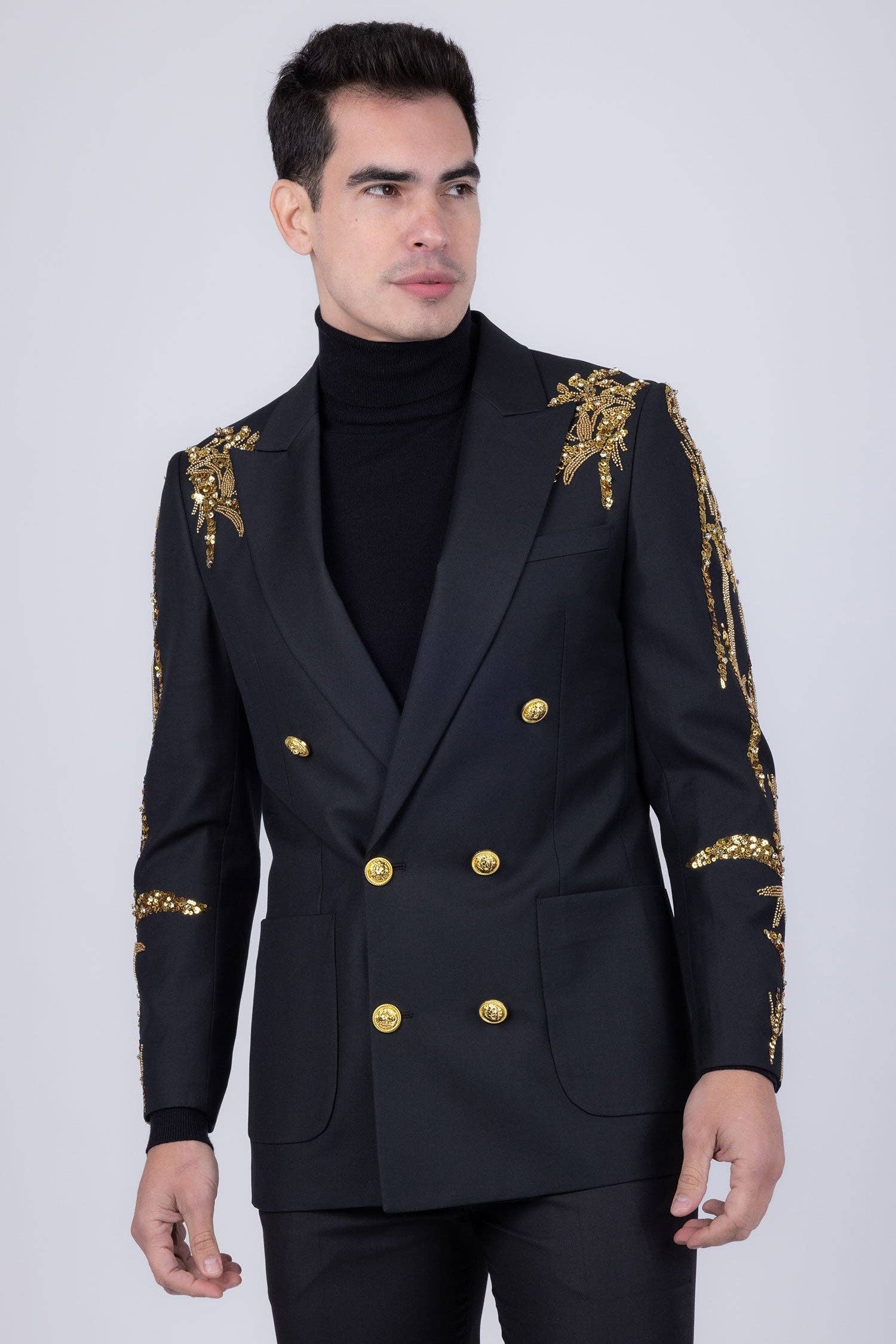 BARABAS - Wholesale Suit Set - Men's - Men's Sequins Double-Breasted Peak Lapel Suit 5SU373