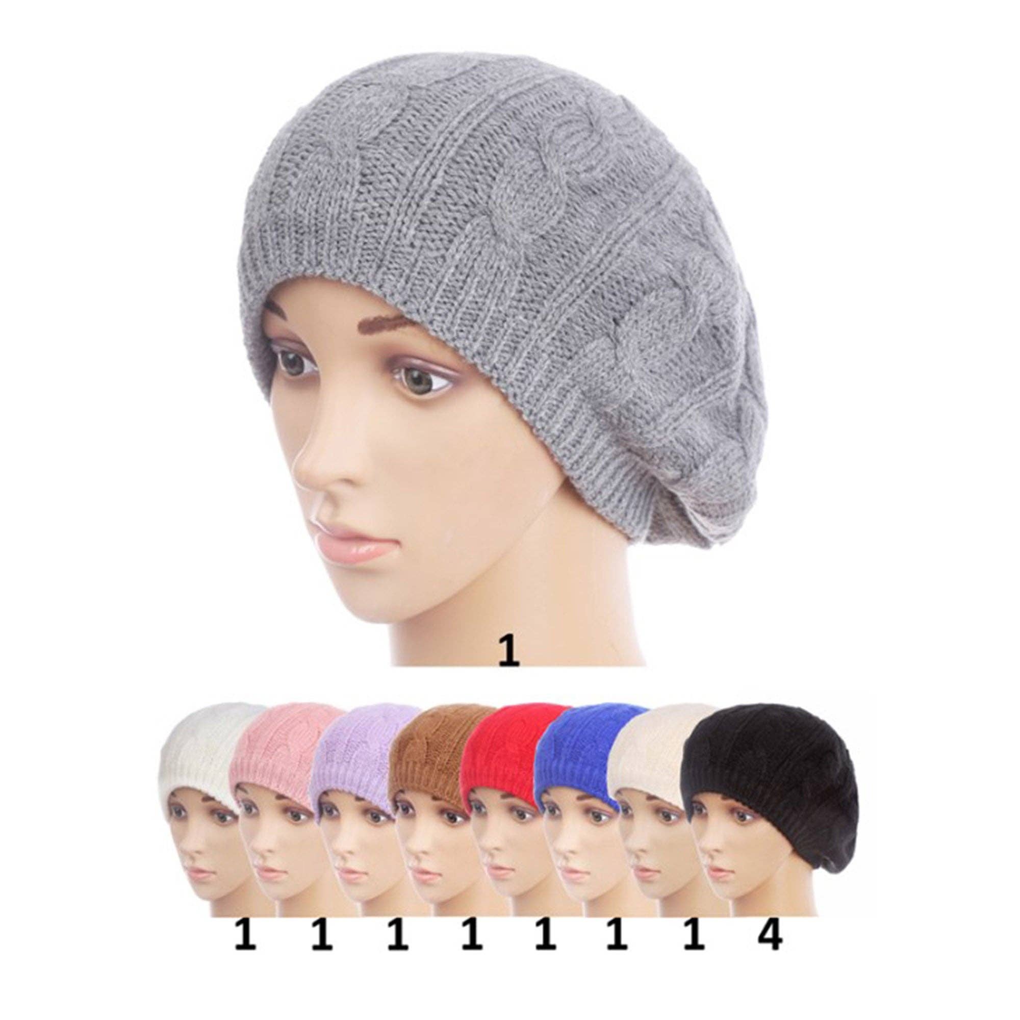 ASSORTED Women's Knitted Beret Hat H20-30 (12PC) for wholesale on Faire0