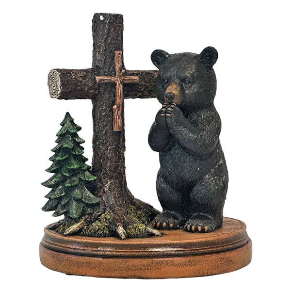 Praying Bear Figurine with Cross for wholesale by De Leon Collections