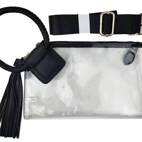 MiMi Wholesale - Wholesale Clutch Bag - Women's - AD205T See Through Clear Cuff Handle Tassel Wrislet Clutch
