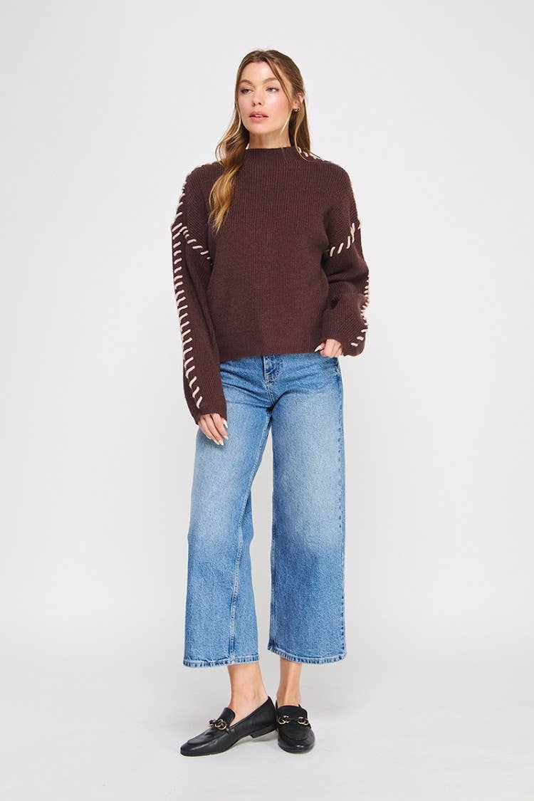 Allie Rose - Wholesale Knit Sweater - Women's - Lofty mock neck sweater w contrast stitch detail7