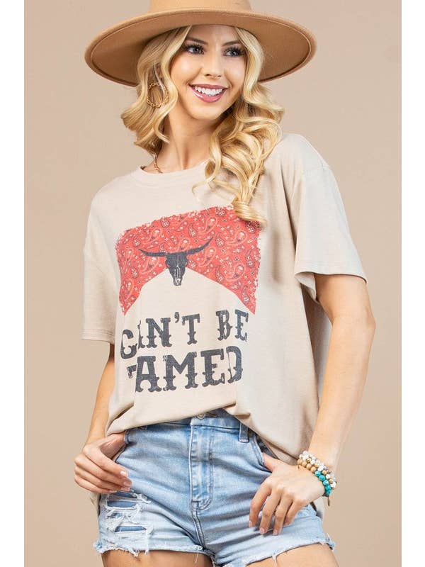 KHAKI AV1205-NICOLE WESTERN GRAPHIC BASIC T-SHIRT for wholesale on Faire6