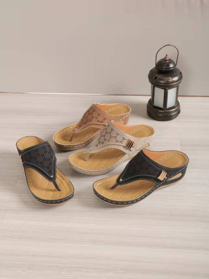 Comely Fashion - Wholesale Sandals - Women's - Hollow-out Pattern Flip-flops Wedge Sandals