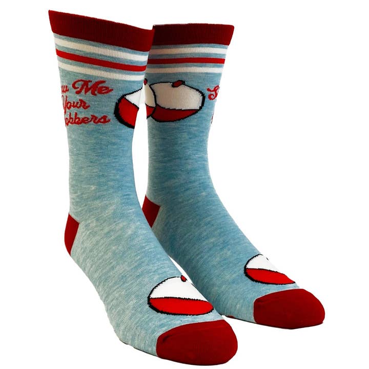 bleu Chaussettes pour hommes Show Me Your Bobbers Funny Fishing Fish Cadeau en vente sur Faire