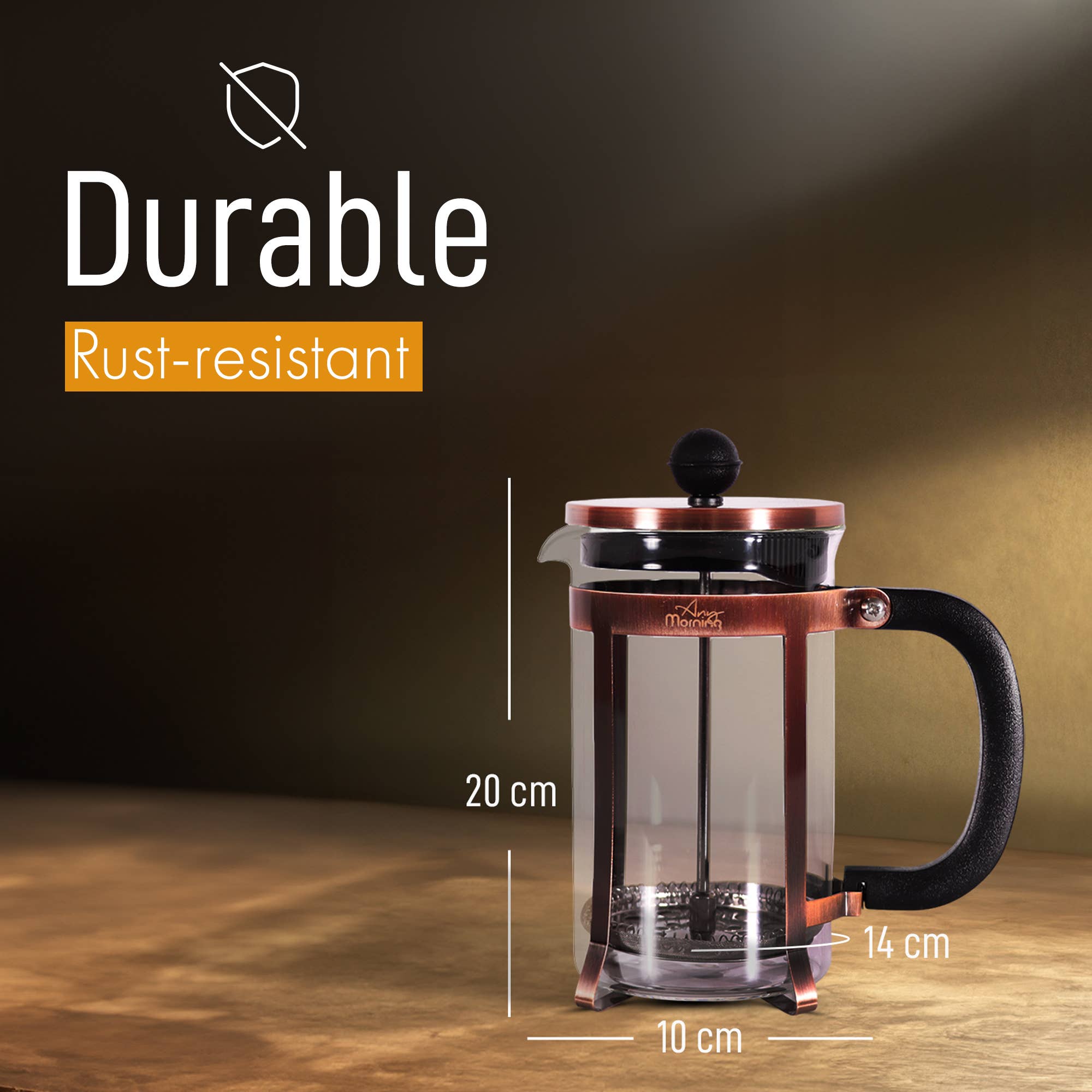 Biggbrands – wholesale French press – Any Morning French Press Coffee & Tea Maker 20 Oz (Copper)4