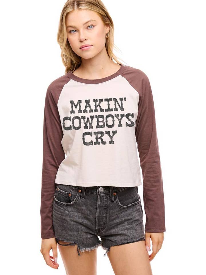 Zutter - Wholesale Screen Printed T-Shirt - Women's - Makin' Cowboys Cry L/S Raglan Graphic Tee1